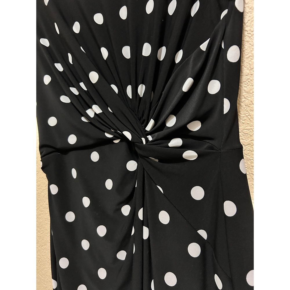 Lauren Ralph Lauren 14 Polka Dot Twist Front Sheath Dress Black White Sleeveless - Picture 7 of 11
